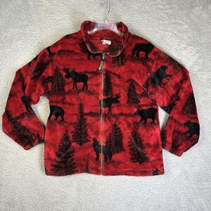 Northern Lifestyles Jacket Mens Medium Red Canada Moose Bear Soft‎ Fuzzy Sherpa
